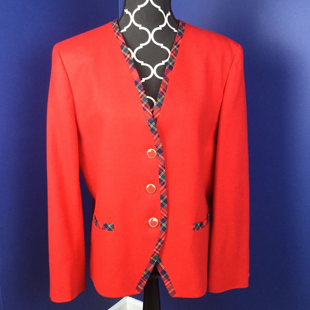 Pendleton Plaid Trim Vintage Virgin Wool Blazer - image 1